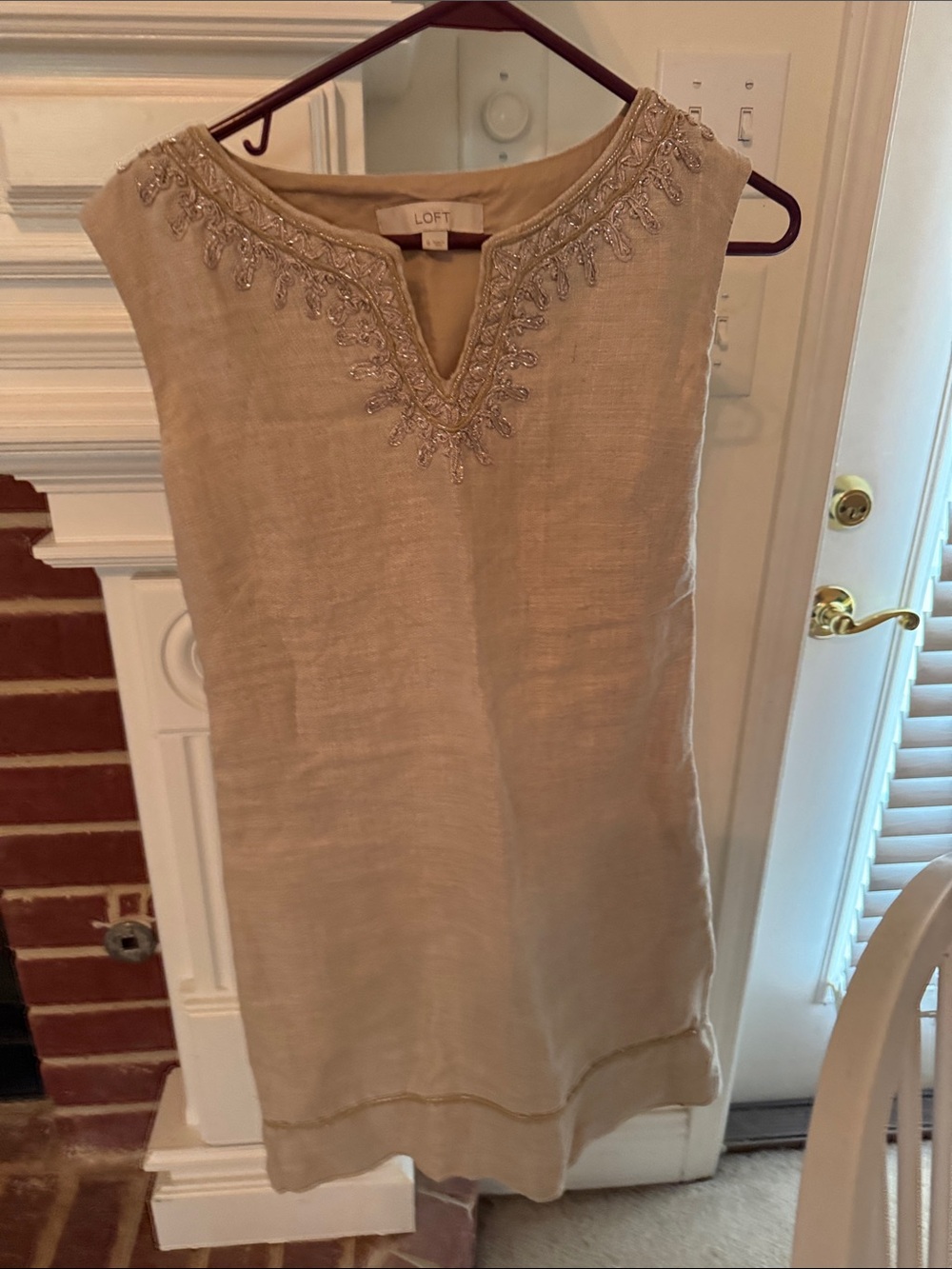 LOFT Cream Beaded Sleeveless Linen Tunic